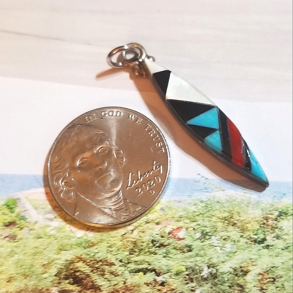 Elcario & Cleo Kallestewa ZUNI Pueblo NM Multi Inlay Pendant - Picture 3 of 5